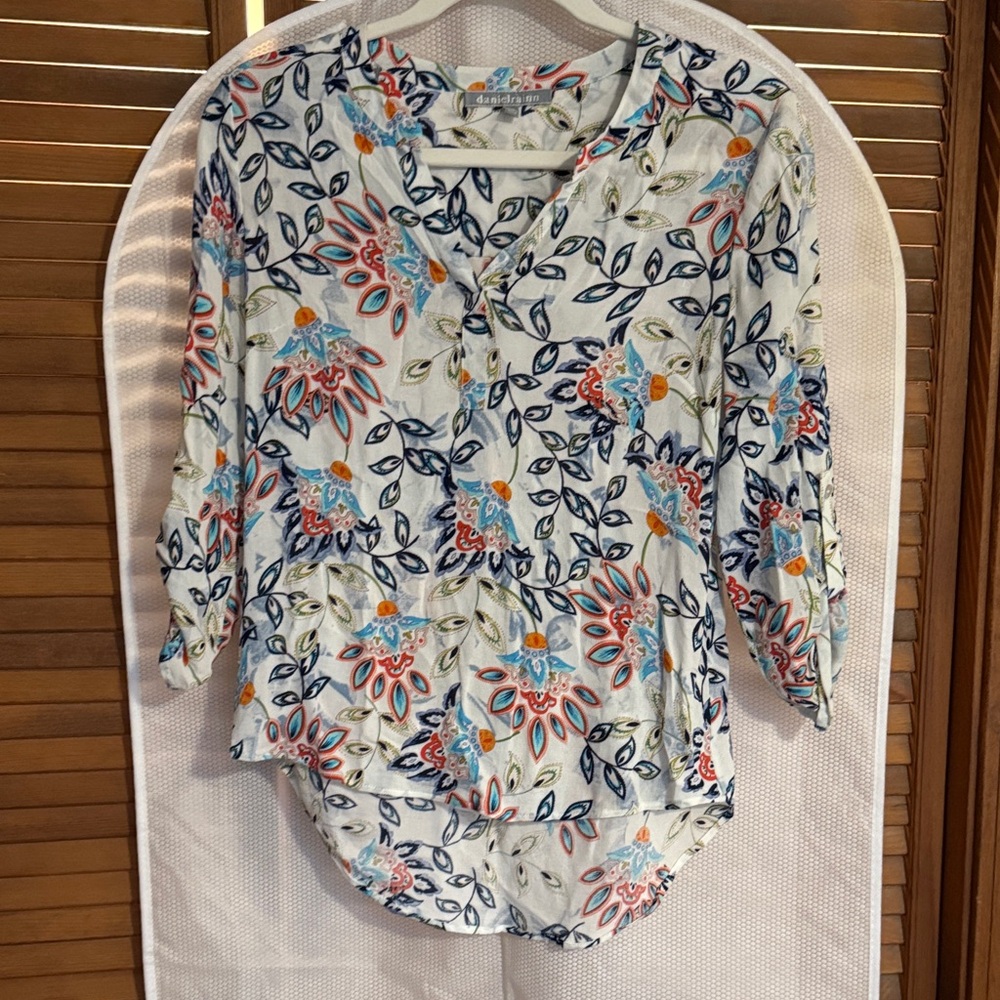 Daniel Rainn Blue and Coral Floral Blouse